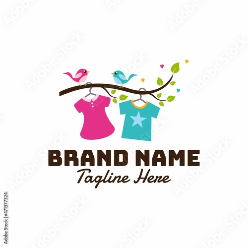 kids clothing store logo with clothes hanging on a branch