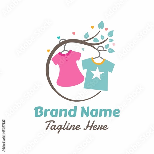 kids clothing store logo with clothes hanging on a branch
