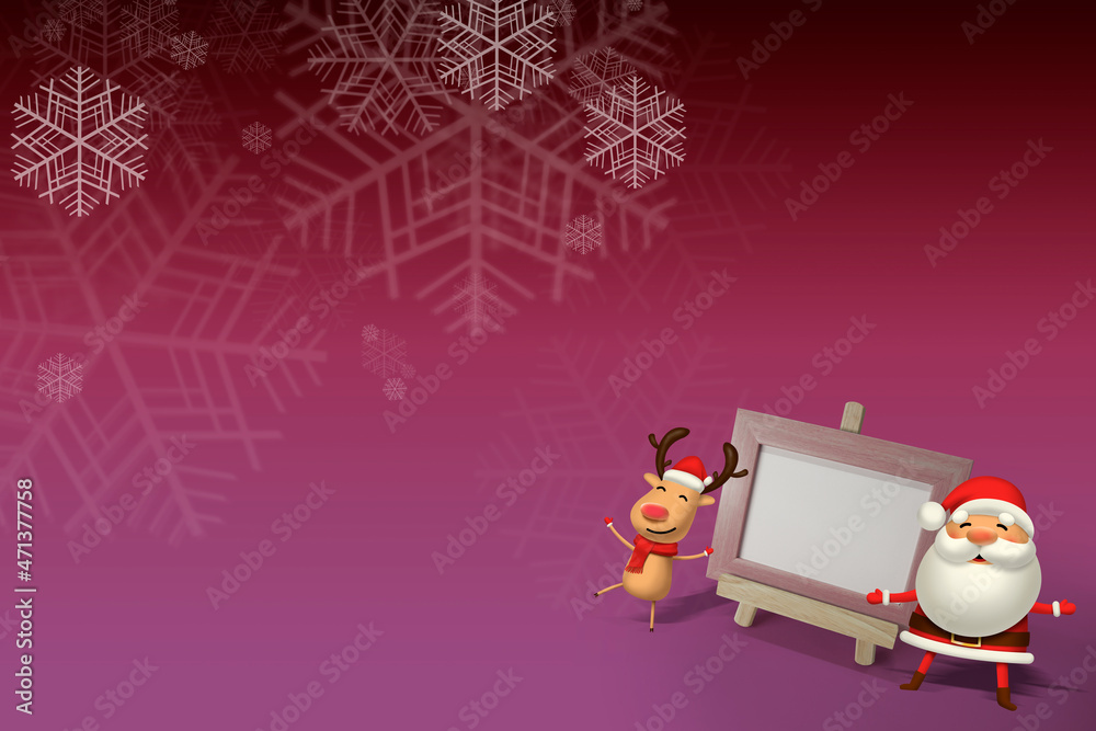 A snowy image and a background image of Santa Claus and Rudolph. Great for use on covers, posters, print, web, etc.