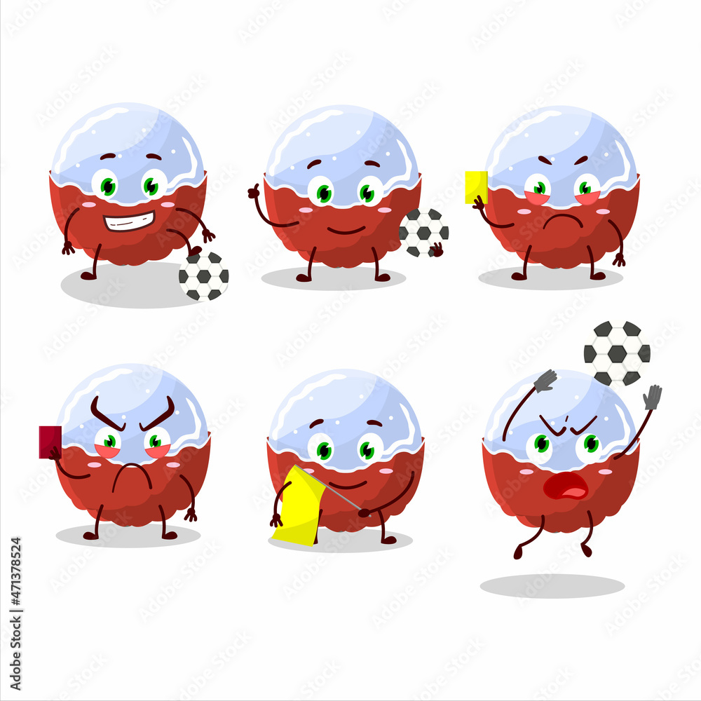 Brigadiero red candy cartoon character working as a Football referee Brigadiero red candy cartoon character working as a Football referee