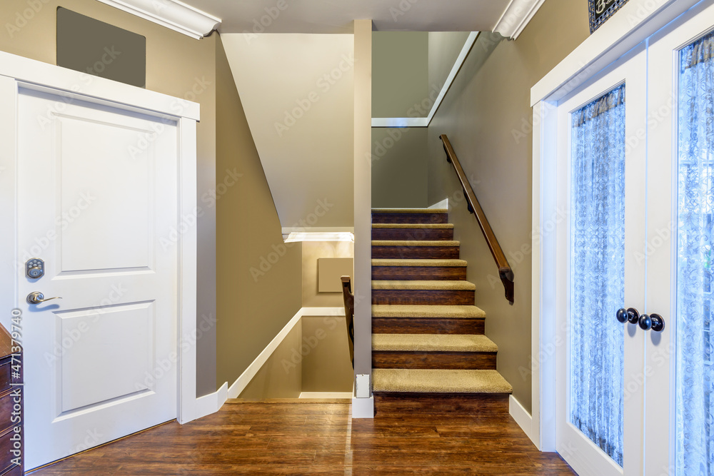 View of stairs, and second story area. View of stairs, and second story area.