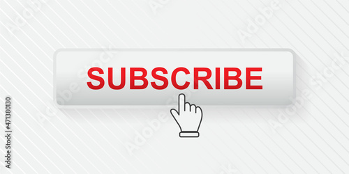 Subscribe button with hand cursor, social media concept.