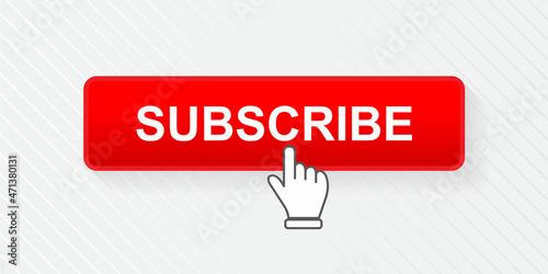 Subscribe button with hand cursor, social media concept.