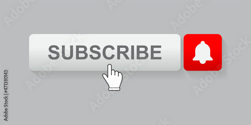 Subscribe button with hand cursor, social media concept.