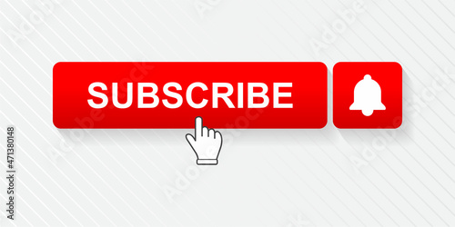 Subscribe button with hand cursor, social media concept.