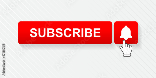 Subscribe button with hand cursor, social media concept.