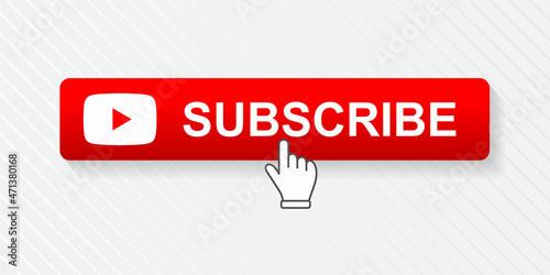 Subscribe button with hand cursor, social media concept.