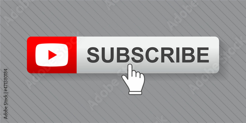 Subscribe button with hand cursor, social media concept.