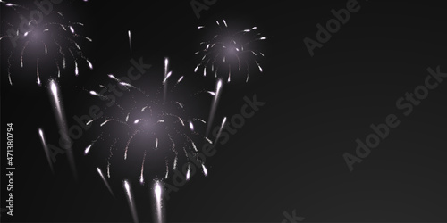 sparkling silver fireworks with realistic look on black abstract background festive lights vector illustration for christmas or new year greeting card