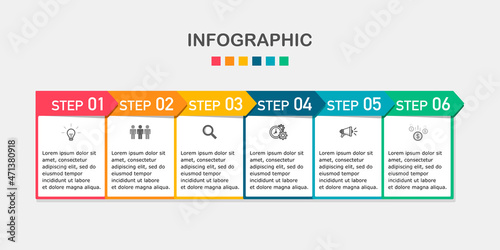 Infographic 6 steps options process colorful