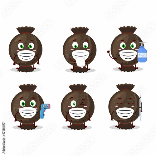 A picture of chocolate candy wrap cartoon design style keep staying healthy during a pandemic