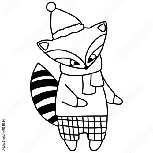 Christmas-Raccoon outline design illustration for web, wedsite, application, presentation, Graphics design, branding, etc. photo