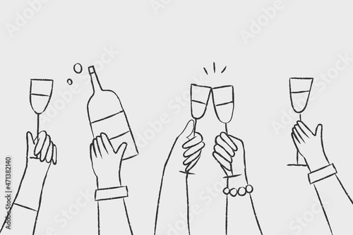 Party doodle vector hands holding drinks