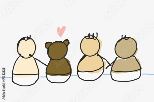 Diverse babies vector hand drawn character