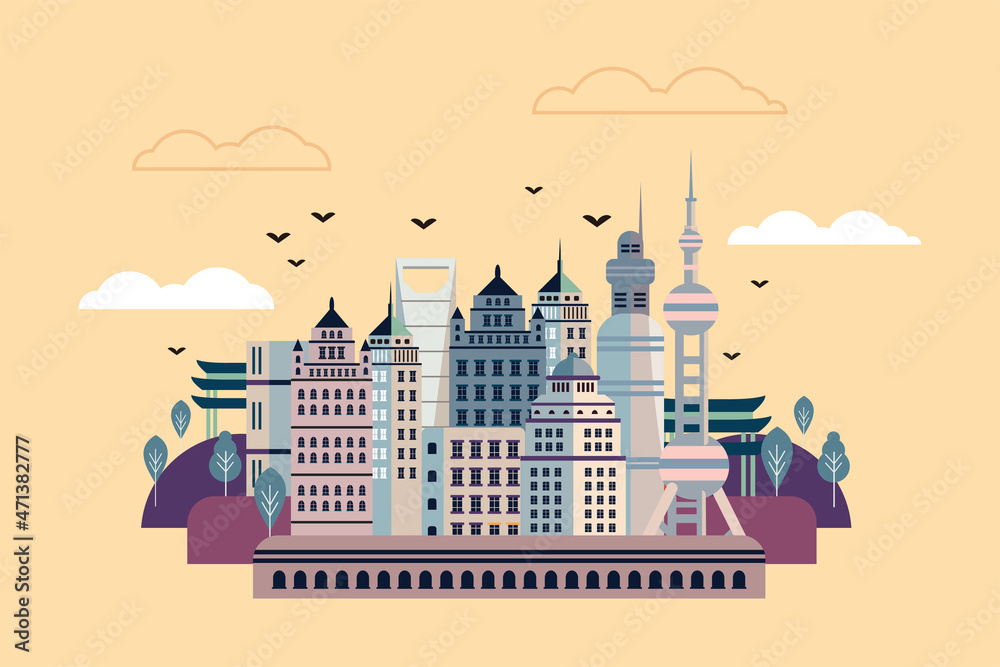 Shanghai  flat design illustration