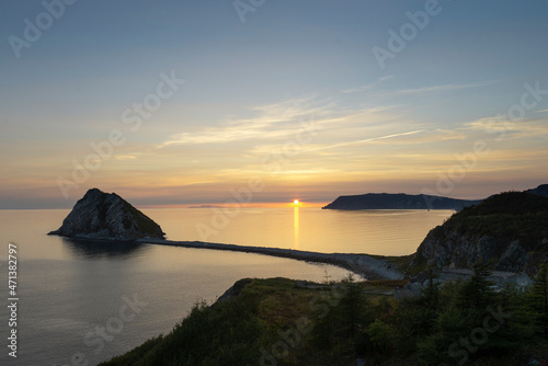 Cape "Ostrovnoy" on the coast of the Sea of ​​Japan in the Russian Far East. A beautiful cape called "Ostrovnoy" is located near the city of Magadan.