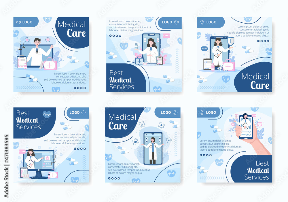 Medical Healthcare Flat Design Illustration Post Editable of Square Background Suitable for Social media, Feed, Card, Greetings and Web Internet Ads Template