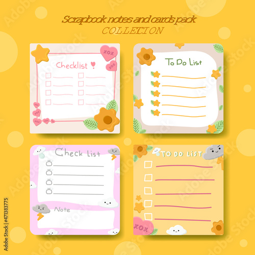 Scrapbook notes and cards pack Free Vector photo