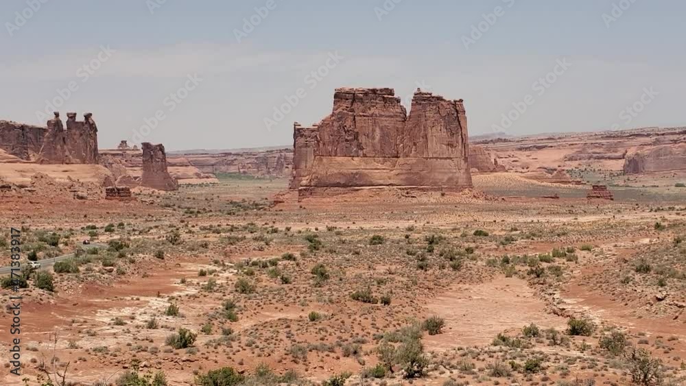 Arches National Park, Three Gossips Rock Formations and Entrance Road, Moab Utah USA. Panorama Arches National Park, Three Gossips Rock Formations and Entrance Road, Moab Utah USA. Panorama