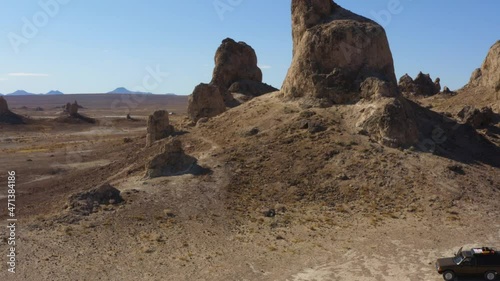 People camping in their trucks at Pinnacles desert California USA, Aerial view photo