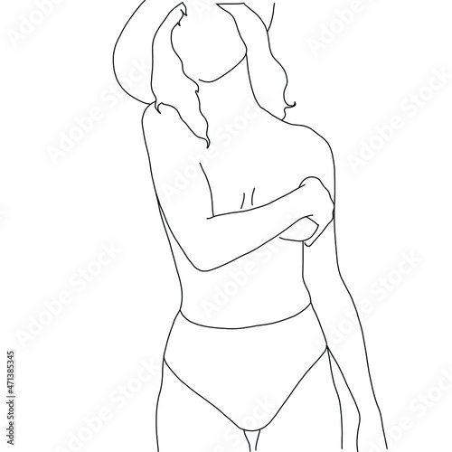 Sensual Linear Woman In Underwear. Woman Body. 
