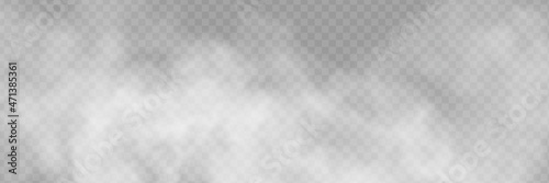 Fog or smoke isolated transparent special effect. White vector cloudiness, mist or smog background. Vector illustration