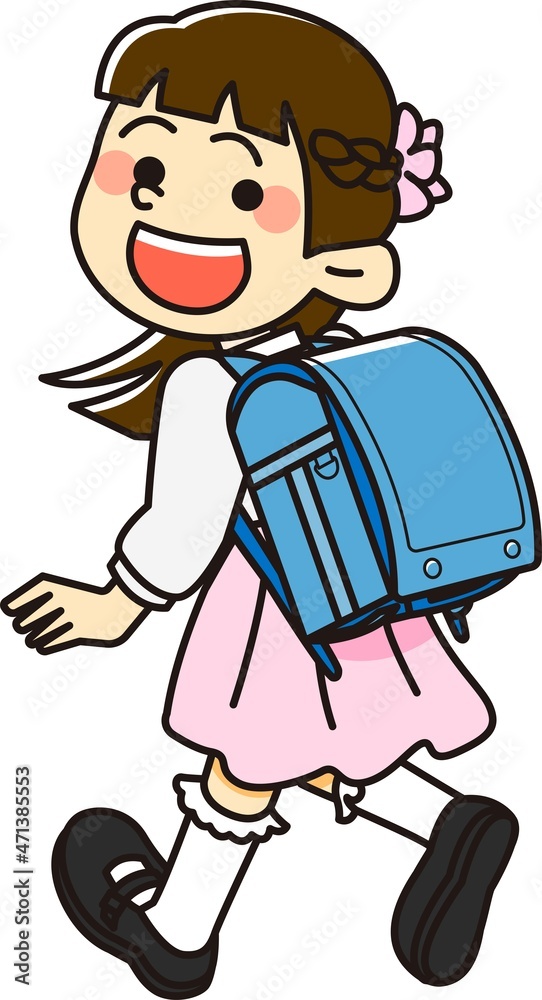 水色のランドセルを背負う小学生の女の子 水色のランドセルを背負う小学生の女の子