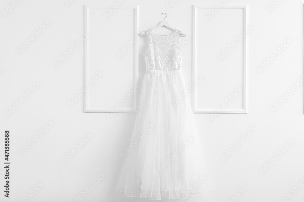 Stylish wedding dress prepared for wedding ceremony