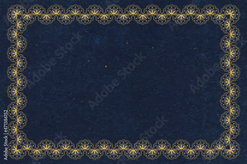 Lace frame background, blue vintage fabric design vector