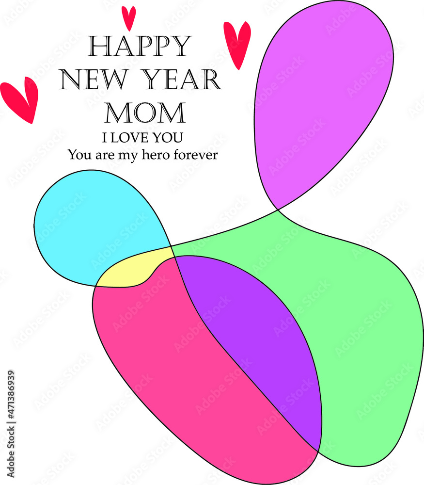 Gift for Mom Happy new year,Mother and child vector drawing,scribble art design for family,digital download