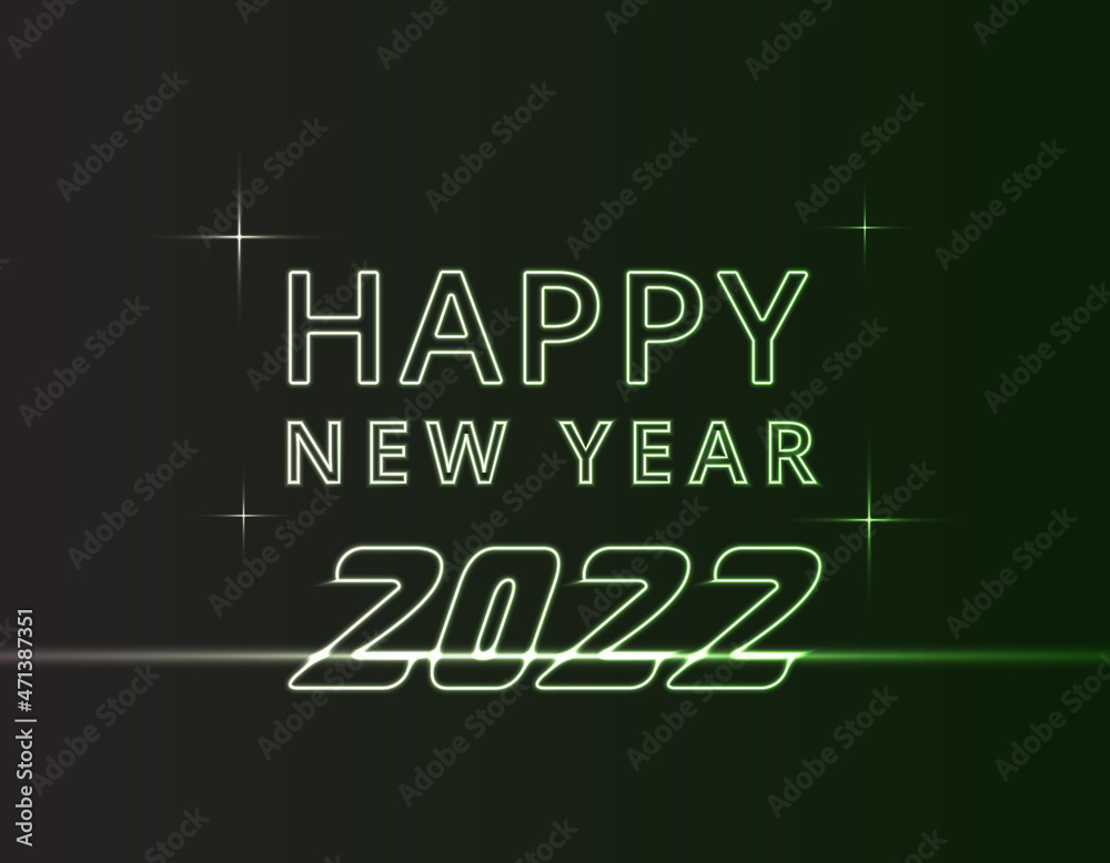 Obraz premium Happy new year 2022 background in realistic neon light style