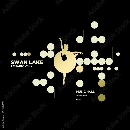 "Swan lake". Ballet. Symphony Orchestra template. Vector Illustration.Template for card, Poster, banner and print.