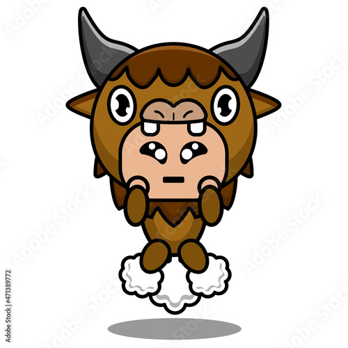 vector cartoon character cute bison animal mascot costume fart rocket