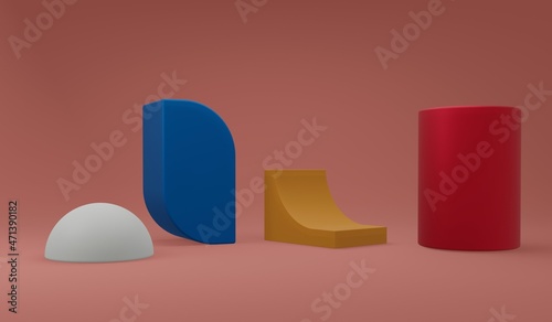 3d rendering, Minimalist abstract background, primitive geometrical figures