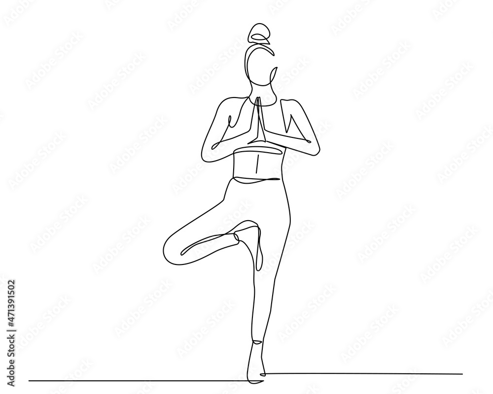 Young woman in yoga pose natarajasana, hand drawn vector in line art of  black: Graphic #143984365