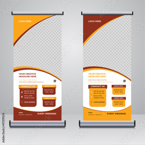 Restaurant food roll up banner design template