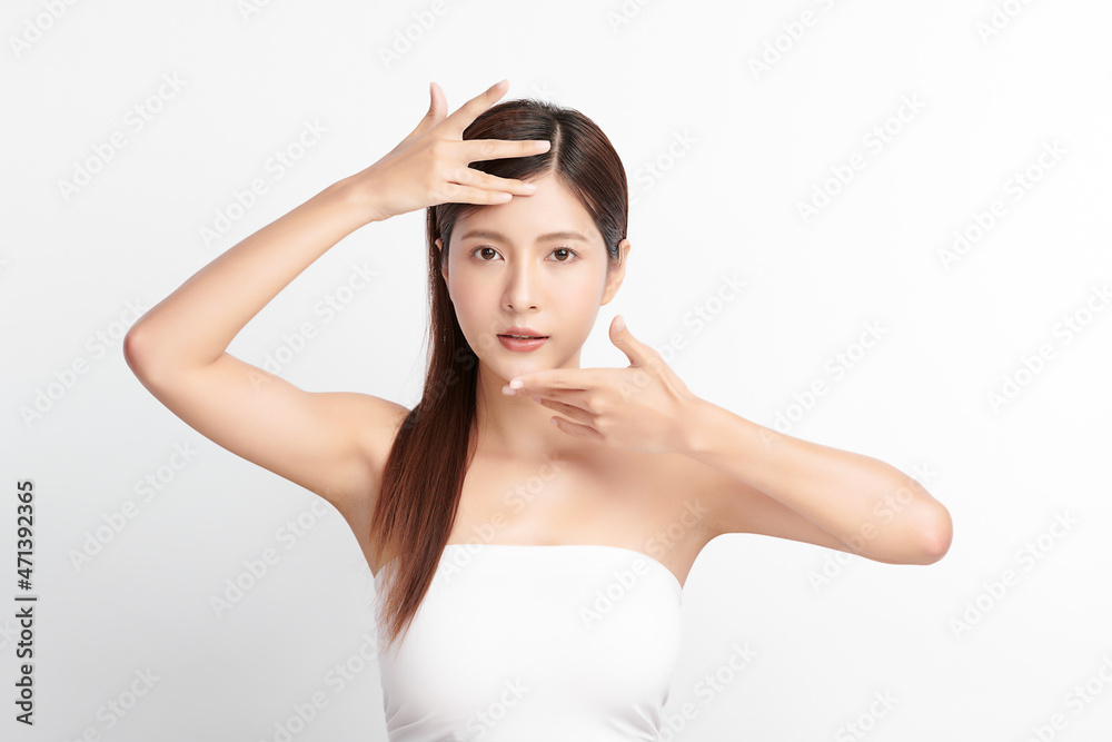 Beautiful young asian woman with clean fresh skin on white background, Face care, Facial treatment, Cosmetology, beauty and spa, Asian women portrait. Beautiful young asian woman with clean fresh skin on white background, Face care, Facial treatment, Cosmetology, beauty and spa, Asian women portrait.
