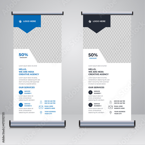 Promotional business roll up banner design template vector