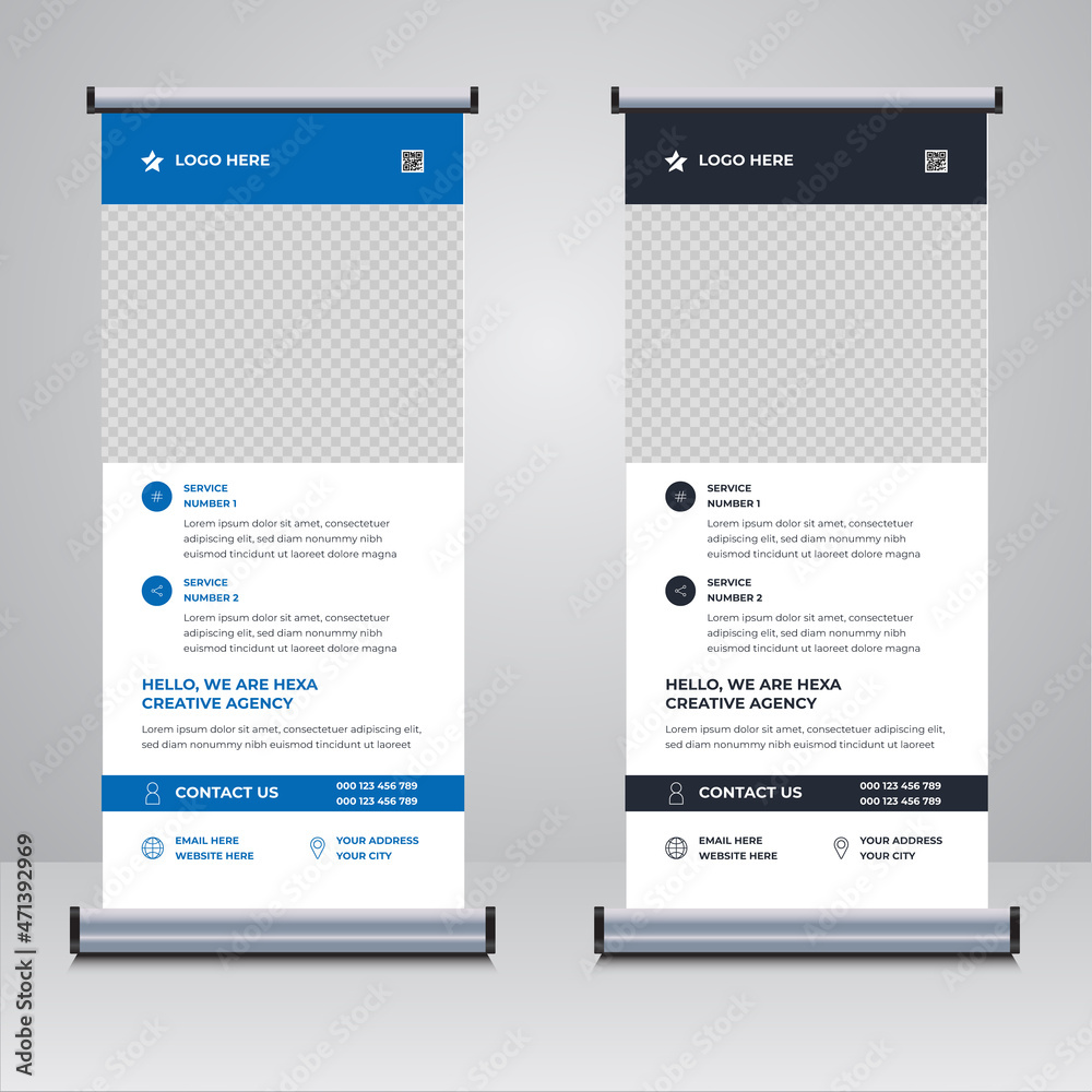 Blue and White business roll up banner design template vector