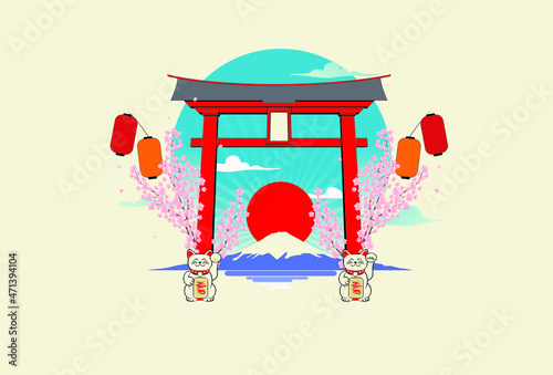 Japan Torii gate with Mount Fuji background