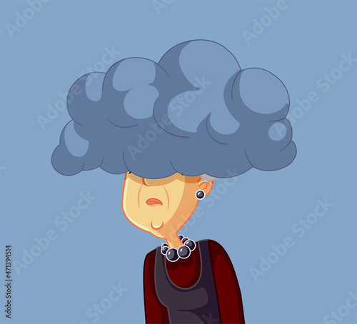 Sad Unhappy Senior Woman Feeling Depressed Vector Illustration