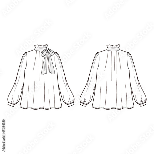 Blouse Fashion Flat Sketch Template