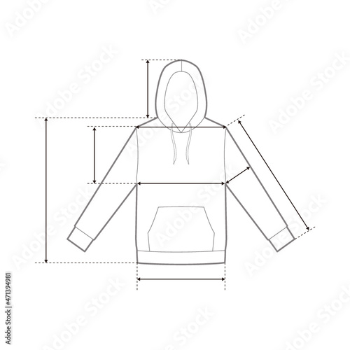 Hoodie Fashion Flat Sketch Size