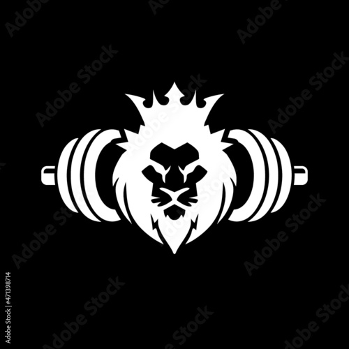 Lion gym icon isolated on dark background photo