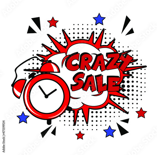 Crazy sale. Comic book explosion with text -  Crazy sale. Vector bright cartoon illustration in retro pop art style. Can be used for business, marketing and advertising.  Banner flyer pop art comic