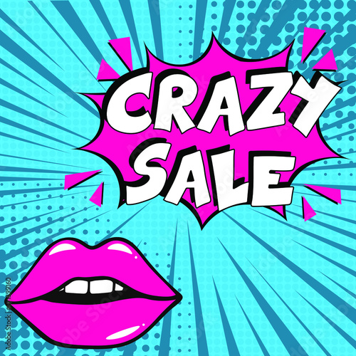 Crazy sale. Comic book explosion with text - Crazy sale. Vector bright cartoon illustration in retro pop art style. Can be used for business, marketing and advertising. Banner flyer pop art comic