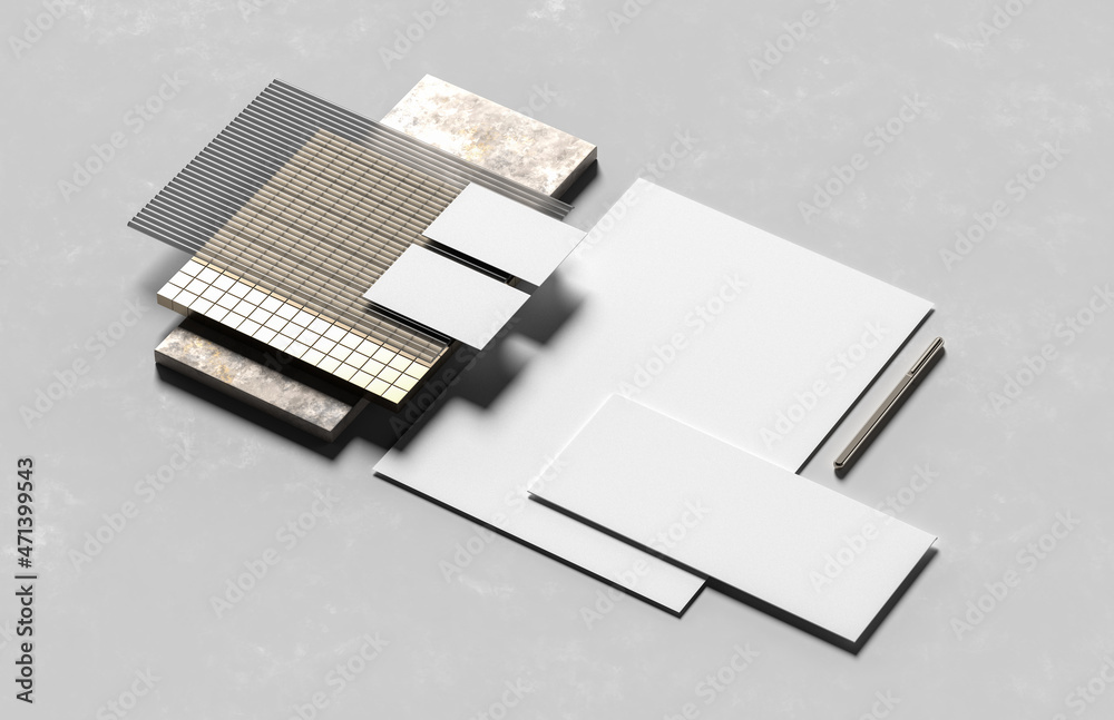 Corporate identity stationery mock up isolated on modern style background. Mock up for branding identity. 3D illustration Corporate identity stationery mock up isolated on modern style background. Mock up for branding identity. 3D illustration