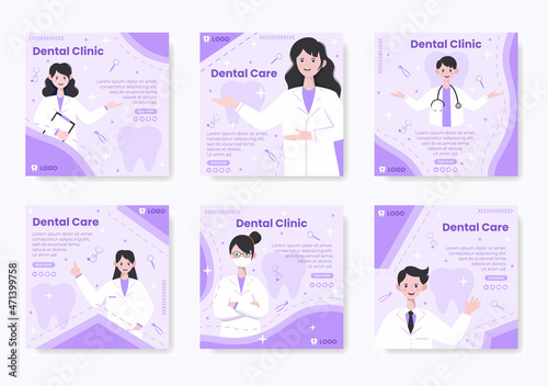 Dental Flat Design Illustration Post Editable of Square Background Suitable for Social media, Feed, Card, Greetings, and Web Internet Ads