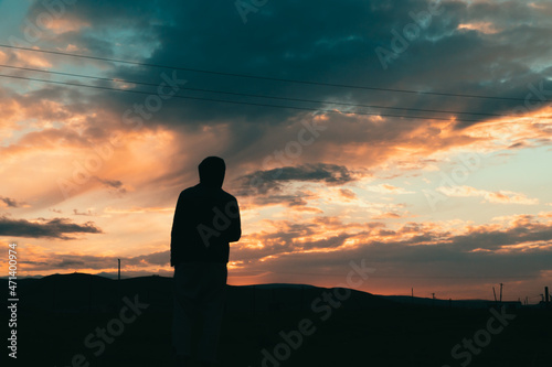 Silhouette of a man in the sunset