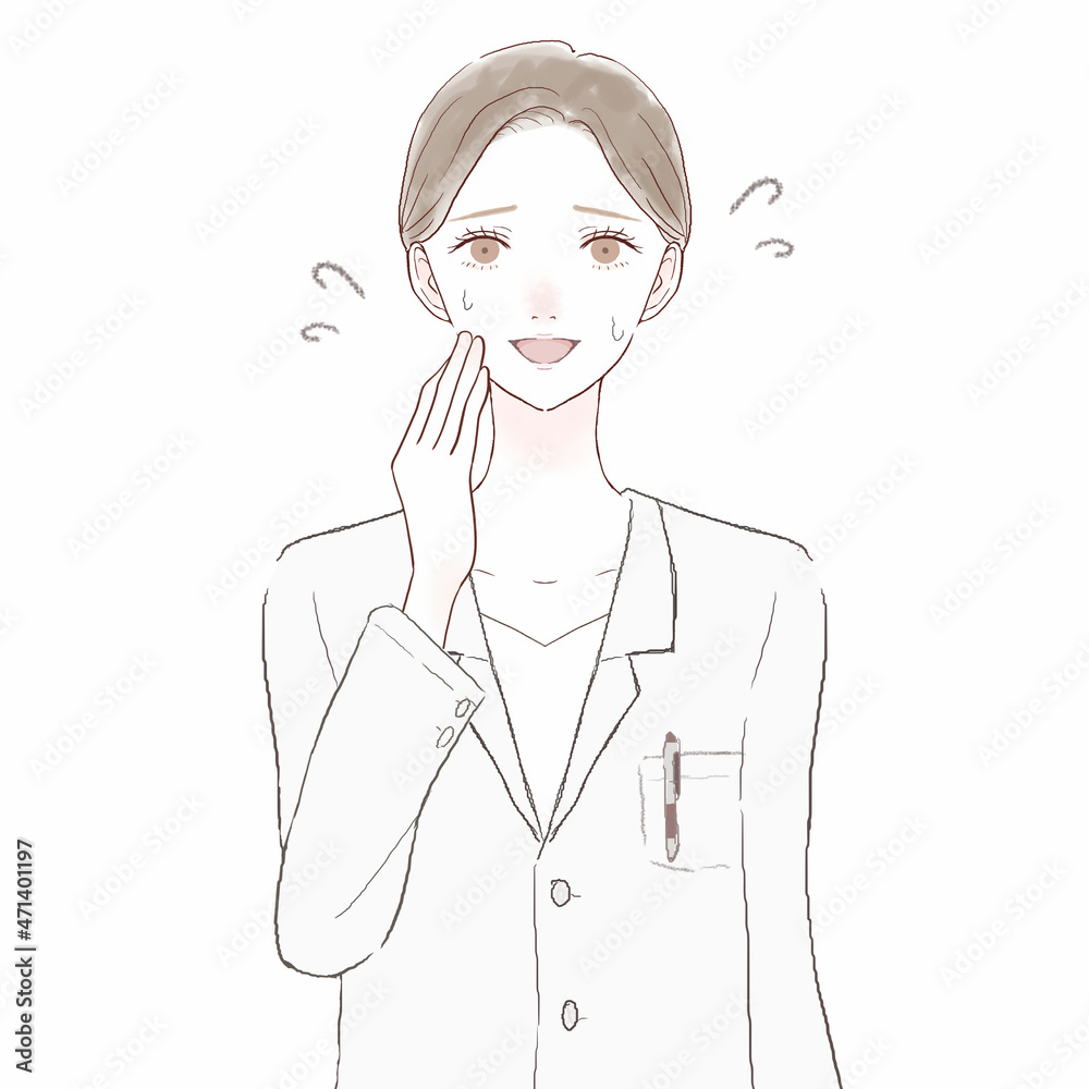 愛想笑いをする女性医師 愛想笑いをする女性医師